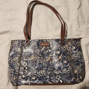 Sakroots Navy Floral Tote with Brown Handles